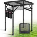 Ciavca Upgraded Folding Grill Table - Metal Portable Camping Table, 3 Height Adjustable Max 28", Lightweight Foldable for Outside BBQ 24"x15.8"
