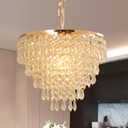 FRIXCHUR 11.8'' Crystal Chandelier Gold Crystal Ceiling Light Led Flush Mount Crystal Ceiling Pendant Light Metal LED Crystal Pendant Light for Bedroom Living Room Foyer