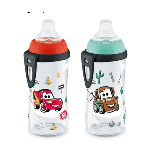 NUK Active Sippy Cup, 10 oz, 2 Pack, Disney's Cars, Lightning McQueen, BPA-Free, Spill-Proof, Transition Cup