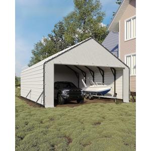 20ft Wide Heavy Duty PE Carport Waterproof Outdoor Garage Shelter for Car, Truck, Boat with Removable Sidewalls, White