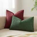 JUSPURBET Green Decorative Pillow Covers 16x24 Set of 2 Throw Pillow Covers for Couch Sofa Bed Cozy Boucle Textured Lumbar Cushion Covers Cases with Hidden Zipper for Living Room Home Decor