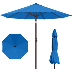 Kingdura 9FT Outdoor Patio Umbrella, Round Market Table Umbrella with Push‑Button Tilt and Crank Lift, 8 Sturdy Metal Ribs, UV50+ Protection Canopy for Backyard, Lawn, Deck, Poolside, Garden (Royal blue)