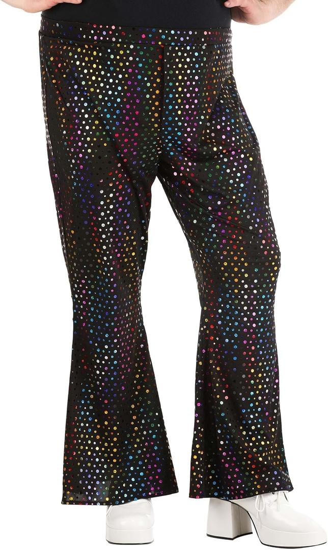 Men's Plus Size Dazzling Disco Shirt & Bell Bottom Pants Costume Set - Adult 70s 80s Disco Costume Sequin Outfit (3X)