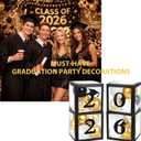 2 x Graduation Decorations 2026 Grad Balloon Boxes for Balloon Arch Kit Black Gold Party Décor- 4Pcs Black Balloon Boxes with Letters & Balloons for Class of 2026 Photo Backdrop Props