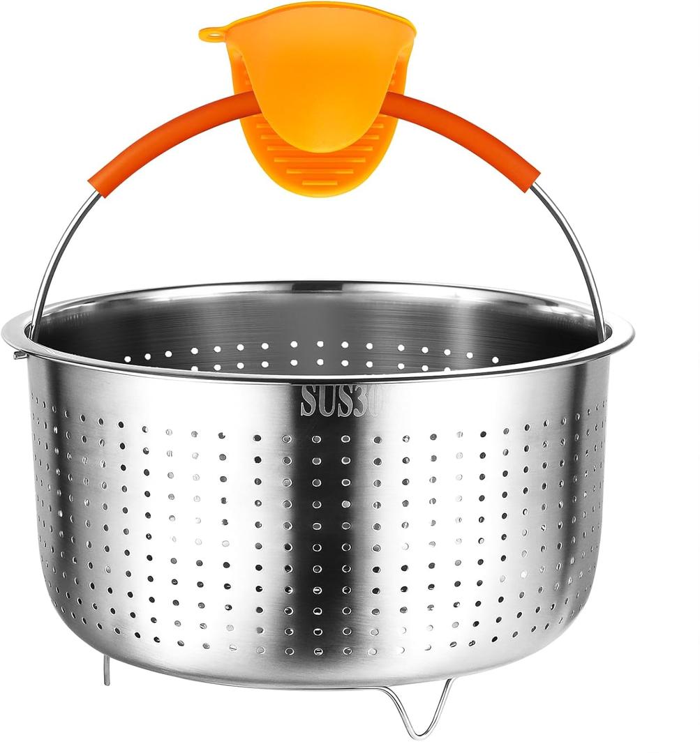 GREATLINK Vegetable Steamer Basket for Instant Pot Accessories 6 & 8 Qt - Stainless Steel Strainers and Colanders - Metal Strainer for Cooking Broccoli, Eggs, Pasta, Quinoa (6 Qt - Steamer Basket)