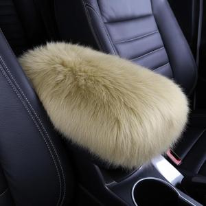 Frienda Furry Armrest Cover Auto Center Console Cover Car Soft Console Pad, Real Sheepskin Wool Soft Fluffy Auto Center Armrest Pad for Most Car Decoration Protector (Champagne)