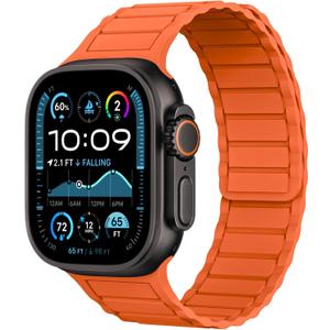 THWALK Magnetic Link Solo Loop Sport Silicone Bands Compatible with Apple Watch Ultra 3/2/1 49mm, Series 11/10 46/42mm, 9/8/7 45/41mm, SE 6/5/4 44/40mm, 3/2/1 42/38mm for Women Men (Orange)
