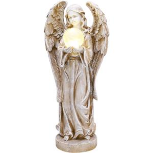 TERESA'S COLLECTIONS Large Angel Garden Statues with Solar Outdoor Light for Outdoor Decor, Fairy Figurine Resin with Wing & Glass Ball for Garden Decor, Yard Decor Lawn Ornament Gifts for Mom, 11"