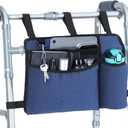 Premium Walker Bag with Cup Holder, Large Capacity Walker Basket for Folding Walkers, Blue Waterproof Oxford Cloth Walker Storage Bags, Walker Accessories for Seniors Elderly, Handicap