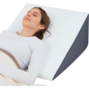 Bed Wedge Pillow for Sleeping, 10" 24" 24" Triangle Pillow Wedge, Cooling Memory Foam Top, Elevated Support Wedge Pillow - Removable Washable Cover (Gray White)