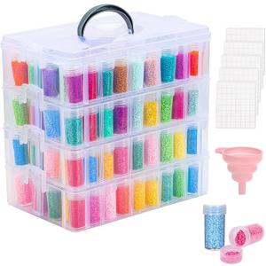 4-Tier Diamond Painting Storage Container, 200Slots Portable Bead Organizer Box, Stackable Crafts Organizers for DIY Diamond Art Craft Jewelry Bead Storage