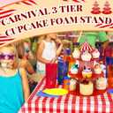 Amyhill 2 Pcs Carnival Cupcake Stand 3 Tier Cardboard Cupcake Holder Red White Striped Circus Cupcake Holders for Dessert Table Displays Carnival Birthday Theme Party Decorations