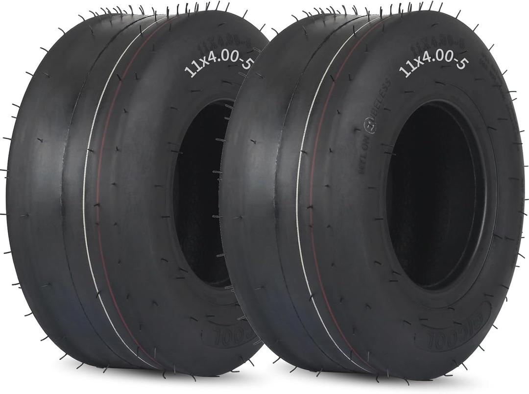 GICOOL (2 Pack) 11x4.00-5 Tubeless Zero Turn Mower Tires, Riding Lawnmower Smooth Tread, 4 Ply