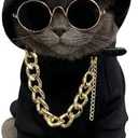 QWINEE 3Pcs Dog Hoodie Cat Apparel Dog Custume Set with Necklace and Sunglasses Pet Clothes for Puppy Small Medium Dogs Cats Multicolor S
