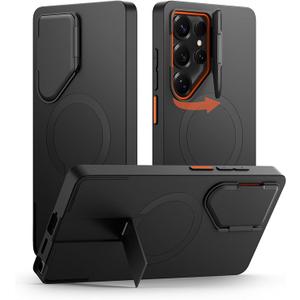 SURITCH for Samsung Galaxy S25 Ultra Phone Case, Magnetic Protective Cover with Camera Cover & Adjustable Metal Kickstand for Galaxy S25 Ultra (2025)Black