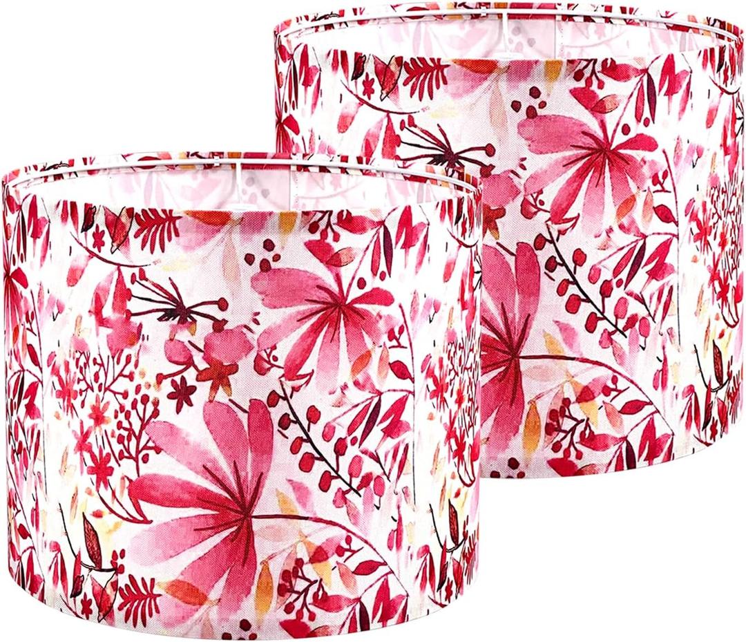 Drum Lamp shades Set of 2,Red Maple Leaf Pattern Lamp Shades for Table Lamps Floor Lamp,13" Top X 13" Bottom X 10" High Large Fabric Lamp Shades,Easy Assembly Replacement Lampshades