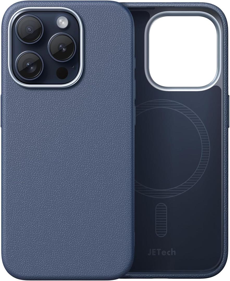 JETech Slim Case for iPhone 15 Pro 6.1-Inch Compatible with MagSafe, Soft TPU Anti-Scratch Shockproof Phone Cover with Leather Texture Design, Non-Leather (Blue)