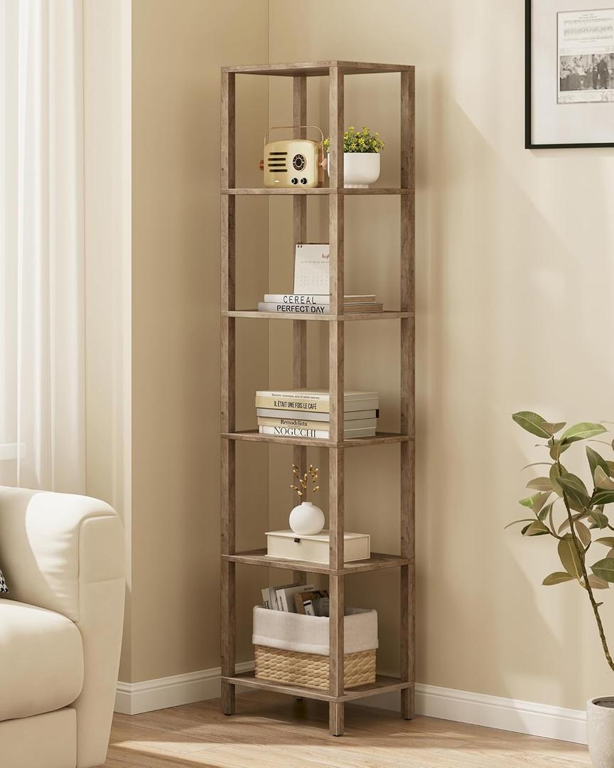 TUTOTAK Bookshelf, 6-Tier Tall Book Shelf, Narrow Bookcase for Small Space, DIY Stackable Bookshelf, for Living Room, Office, Study, Entryway, Industrial, Pure Greige BS01BG006G (6-Tier(10.7 x 14.5 x 65.3 Inches))
