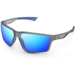 KastKing Osage Polarized Sport Sunglasses for Men and Women, Ideal for Driving Fishing Cycling Running, UV Protection (Frame: Matte Smoke Crystal /Lens: Blue Ocean Mirror)