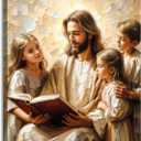 Jesus Teaching Child Canvas Wall Art Christian Kids Room Wall Decor God With Children Painting Pictures Religion Faith Poster Prints for Kids Room Bedroom Church Decoration 24x36