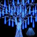 JJGoo Christmas Lights Meteor Shower Rain Lights, 10 Tube 12 inch 240 LEDs Icicle Light Outdoor Raindrop Light for Xmas Halloween Wedding Party Tree Holiday Decoration (Blue)