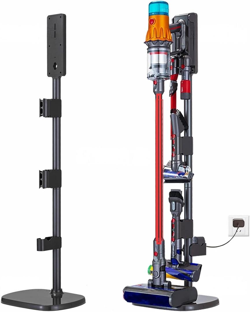 Vacuum Stand Compatible for DysonV15 V12 V11 V10 V8 V7 V6- Thickened Steel Base (6.6LBS) & Aerospace-Grade Rod, Back Cable Storage, No Drill Metal Dock