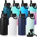Neihepal 32 oz Insulated Water Bottles Bulk with 2 Lids (Straw & Spout Lid), Stainless Steel Double Wall Water Bottle, Keeps Cold 24H & Hot 12H (Eight Color,8 Pack)