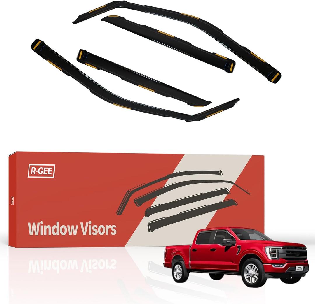 R-GEE in-Channel Window Rain Guards Fit for Ford F150 2021-2025 SuperCrew, Extra Durable Window Deflectors, Vent Window Visors Exterior Car Accessories, 4 Pieces
