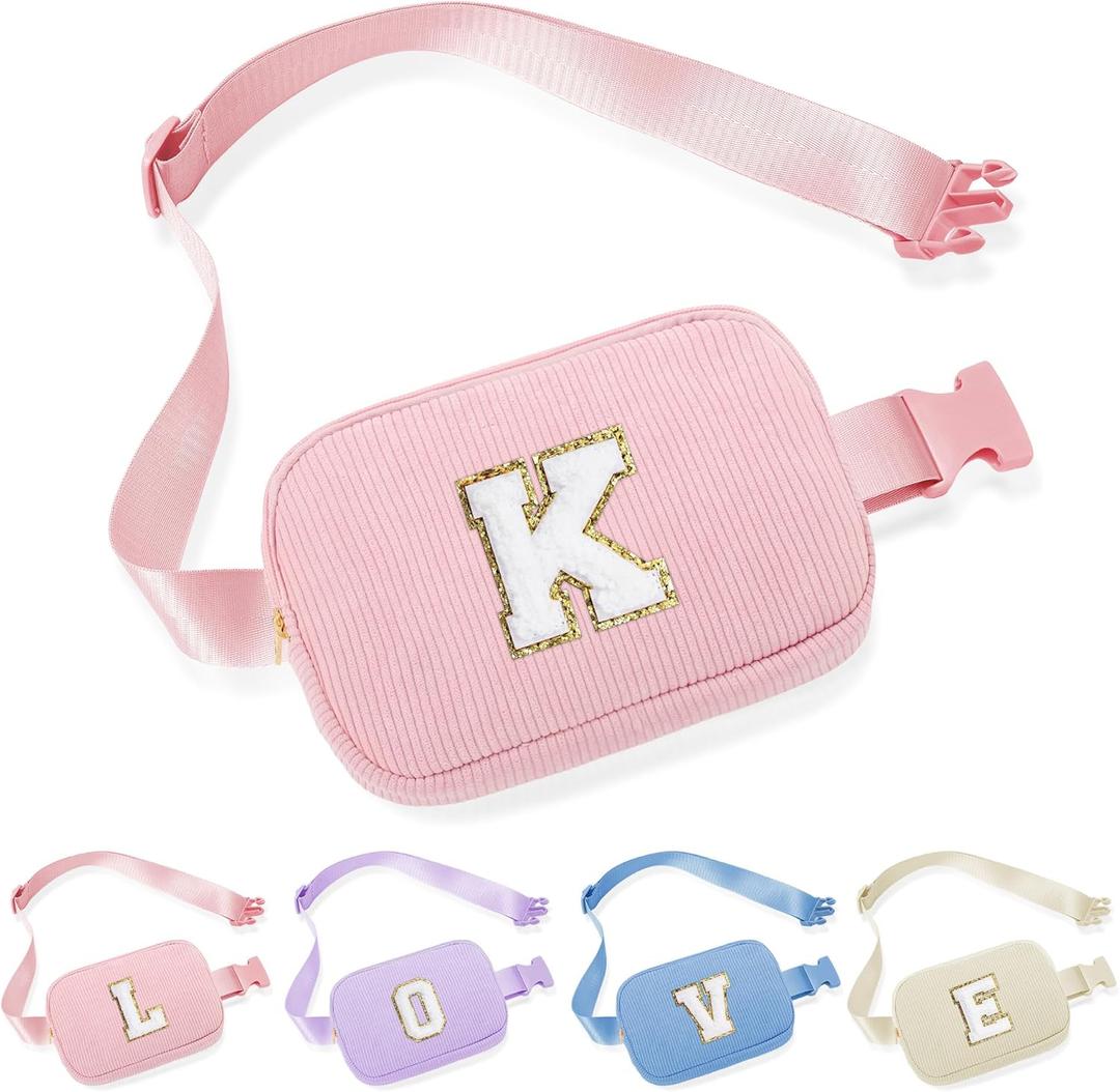 YOOLIFE Kids Belt Bag, Pink Initial Belt Bag for Teens Kid, Crossbody Girls Fanny Packs for Kids Girls Small Initial Monogram Fanny Packs Personalized Gifts for Teen Girl Kid Birthday Gift (Pink K)