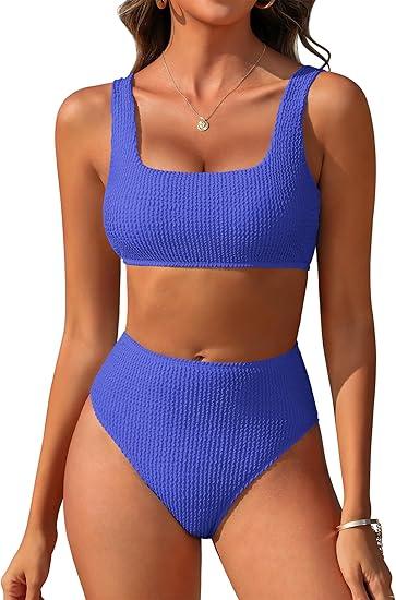 ANRABESS Women Swimsuits Two Piece Bikini Set High Waisted Ribbed Tummy Control Modest Bathing Suits 2025 Beach Swim Wear, Size: S