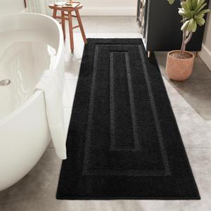 HOMORE Bathroom Runner Rugs 24 x 70 Non Slip Washable Long Bath Rug, Black Rugs for Bathroom Absorbent Bath Rug Runner with TPR Backing, Soft and Thick Bath Mat for Shower Floor