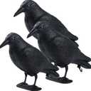 Realistic Crow Decoys, Life Sized Simulation Crow Statue Hunting Bait Decoys Black Crow Figuring,Flying Bird Props for Halloween Party Outdoor Garden Decoration (3PCS)