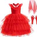 Girls Halloween Costumes Ghost Red Bride Dress Up Cosplay Costume Pageant Dress Party Cosplay 3-12Y (8-9Years)