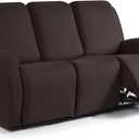 TAOCOCO Recliner Sofa Slipcover, 3 Pieces Polyester Fabric Stretch Sofa Covers for 3 Seat Reclining Couch, Soft Washable Furniture Protector with Pockets (3 Seat, Coffee)