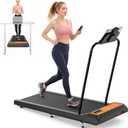 Treadmills for Home Small with 0%-8% Incline and APP Sync, Compact Under Desk Walking Treadmill Pad with Handle Bar Removable, Remote Control and LED Display, 2.5HP (Orange)