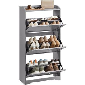 VASAGLE Shoe Storage Cabinet with 3 Flip Drawers, Slim, Holds 12‑20 Pairs, 9.5"D x 23.6"W x 47.7"H-shoe cabinet