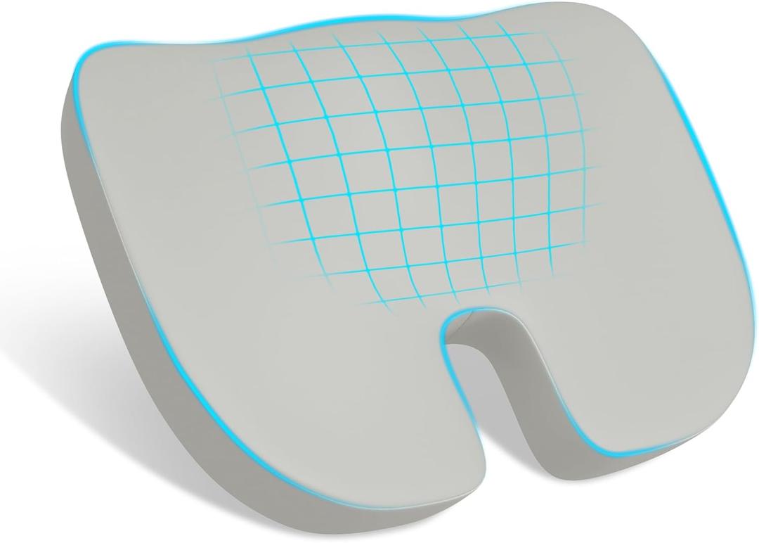 Seat Cusion, Relief Pressure Memory Foam Cusion for Office Chairs & Car Seat, Ergonomic Design Seat Cusion for Tailbone Pain Relief, Sciatica & Back Support (Grey, Cusion)