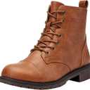 Vepose Women's Ankle Boots Lace up, Flat Fashion Combat Booties Low Heel (8.5, Ankle Booties-910-brown)