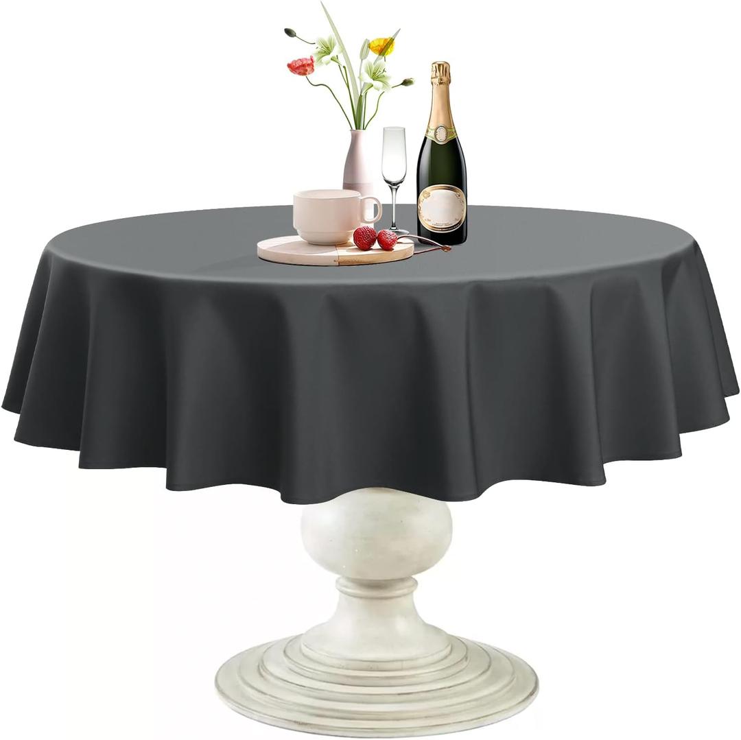 Softalker Round Tablecloth, Waterproof & Stain Resistant Table Cloth Wrinkle Free Fabric Washable 210GSM Polyester Table Cover for Dining/Party/Outdoor - 90 inch, Grey