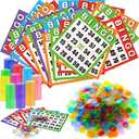 Eersida 1100 Pack Jumbo Bingo Game Cards with Bingo Chips Sets for Seniors, 1000 Transparent Scoring Chips, 8" x 9" Reusable Easy to Read Paper Cards Board Games Sets for Family Night Activities
