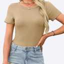 GKBK Womens Short Sleeve Tops Crew Neck Ribbed Slim Fitted Basic Tee Shirts Summer Tops Casual Spring Outfits 2026 Trendy (Brown, XXL)