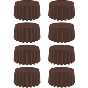 8 Pack Round Tablecloth 120 Inch Cloth Brown Tablecloth for Round Tables, Washable Polyester Table Cloth Stain and Wrinkle Resistant Decorative Table Cover for Wedding Party Dining Banquet