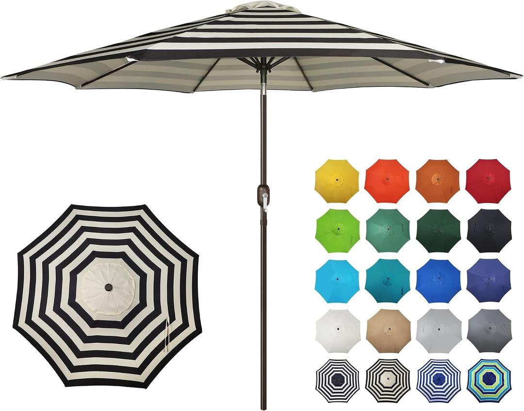 Blissun 10FT Outdoor Patio Umbrella, Outdoor Table Umbrella, Yard Umbrella, Market Umbrella with 8 Sturdy Ribs, Push Button Tilt and Crank