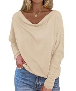 Okiwam Women's Fall Tops Cowl Neck Long Batwing Sleeve Shirts Oversized Tunic Dressy Casual Blouses 2026 Fashion Clothes-S Khaki                                               