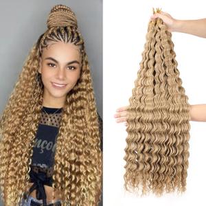Ocean Wave Crochet Hair 30 inch 7 Packs Long Light Brown Deep Wave Curly Braiding Hair Soft Synthetic Curly Crochet Hair For Black Women, 30 Inch