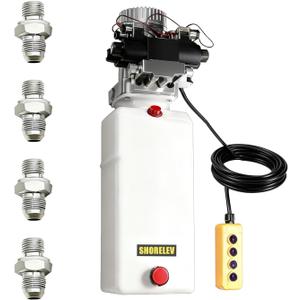 Hydraulic Motor Dump Trailer Pump, 12V DC Double Solenoid Double Acting Hydraulic Power Unit, 8L Plastic Reservoir, for Dump Trucks, Snow Plows, Tow Trucks, and Industrial Machinery