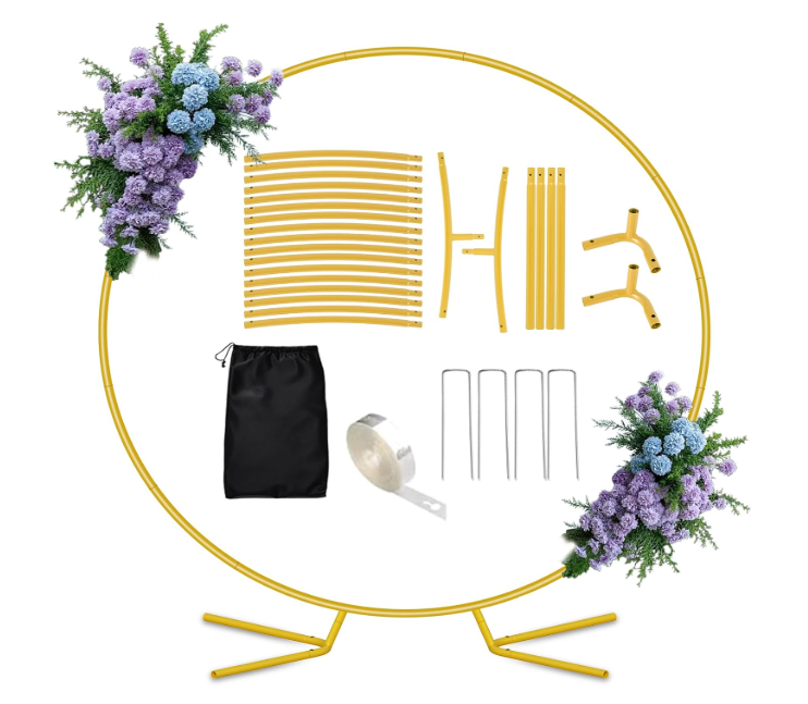 8FT Round Arch Backdrop Stand, Gold Circle Balloon Arch Frame Stand Heavy Duty Wedding Arches with Upgrade base for Ceremony Birthday Party Anniversary Bridal Graduation Decoration