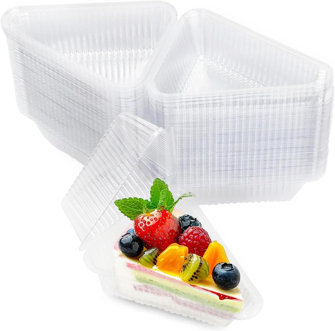 200 Pcs Individual Cake Slice Containers,Clear Pie Slice Containers Plastic Disposable,Cake Slice Boxes For 6-8 Diameter Cake or Pie Slices, Desserts(4.4 Inches),envases para postres con tapas