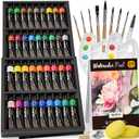 Nicpro Watercolor Paint Set for Adults,Beginner & Artists, 36 Tubes Water Color Paint Set with 25 Watercolor Paper Book, 8 Squirrel Paint Brushes, Palettes, Color Wheel, Water Color Painting Supplies
