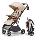 Bombi Bbee V2 Lightweight Baby Stroller - Premium Vegan Leather, One-Hand Fold, Infinite Recline, Aircraft-Grade Aluminum Frame, XXL Canopy, and Ample Storage Umbrella Stroller - Sand